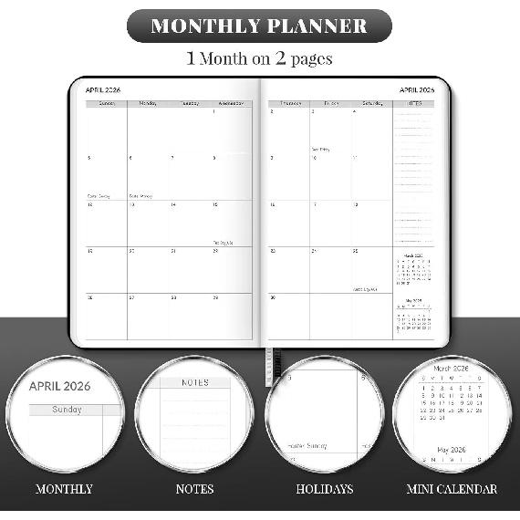 2026 Planner, Weekly and Monthly Planners, Faux Leather Daily Calendar 2026 Planner, 12 Month Agenda from Jan. To Dec., Hardcover Habit Tracker