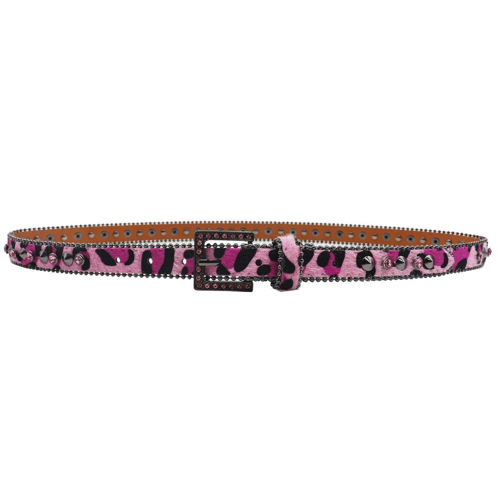 2,3" Brede Damesleren Riem met Luipaardprint en Strass Gesp - Hoge Kwaliteit, Hip Hop-Geïnspireerd Nachtclub Accessoire.