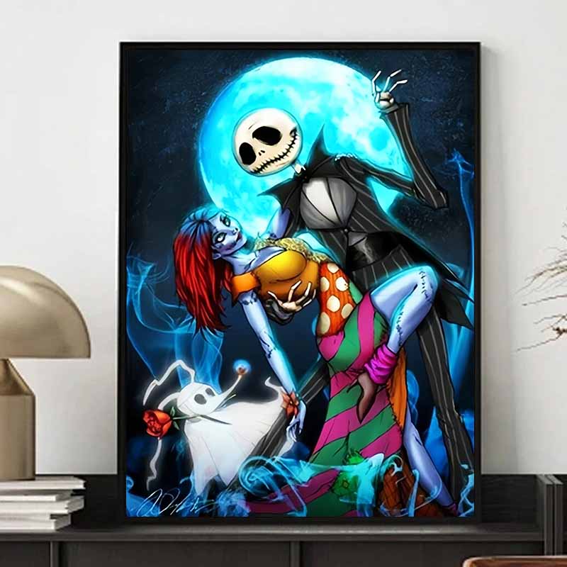 Disney Diamond Painting Jack and Sally Illustration From The Nightmare of Christmas DIY Gift Suitable for Living Room Bedroom Office and Home Decor