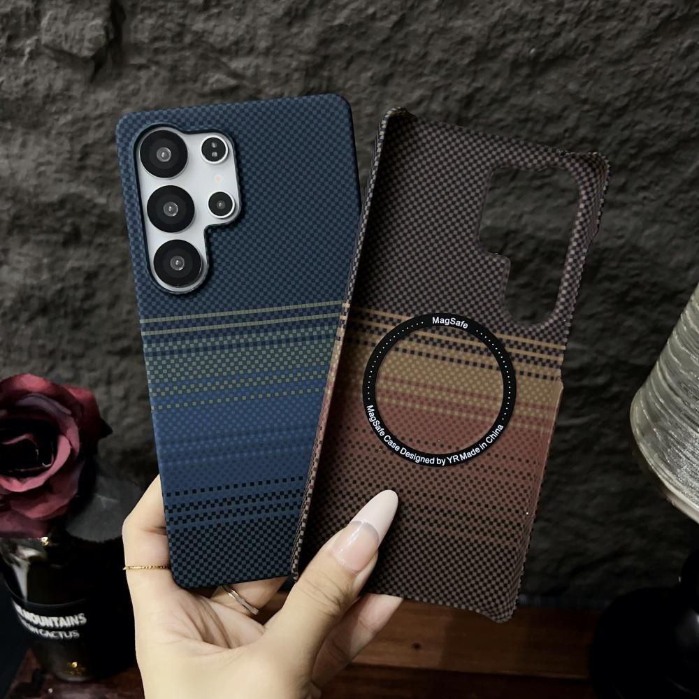 Funda Magnética Delgada con Patrón de Fibra de Carbono para Samsung Galaxy S25 S24 Ultra Plus S25Ultra PC Rígida Sin Marco Cubierta para Carga Inalámbrica