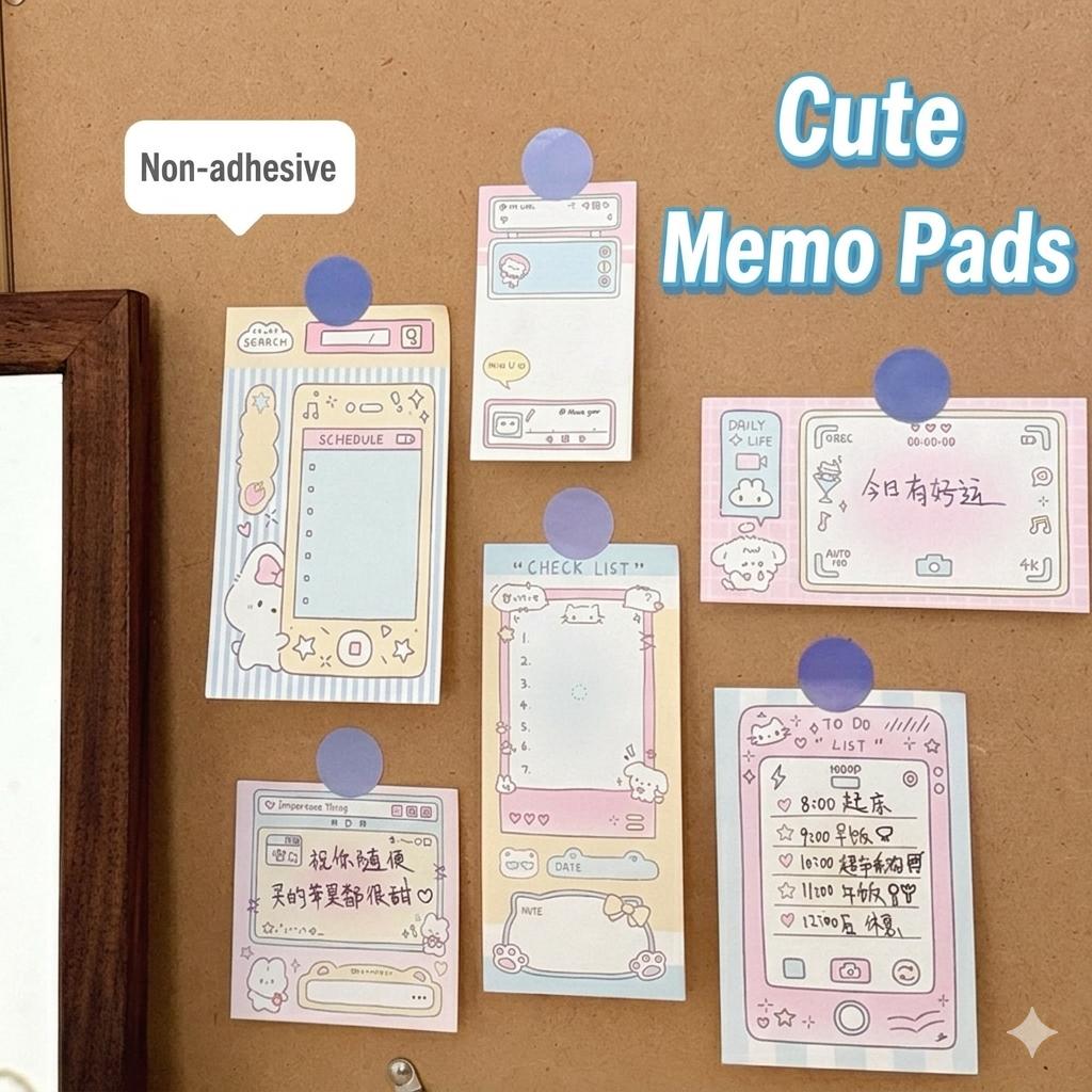 Korean Style Cute Memo Pad 100 Sheets Non-Sticky Notepad Kawaii Ins Stationery for Journaling Planner Scrapbooking School Office