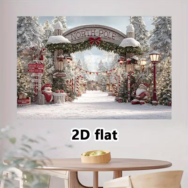 2D North Pole Christmas Backdrop, Santa's Entrance Photography Background
