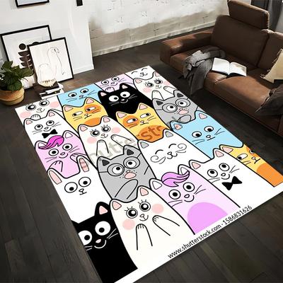 Teppich mit Cartoon-Katzenmuster und buntem, verspieltem Kätzchendesign für die Heimdekoration, geeignet als Anti-Rutsch-Schutz für Zimmer- und Schlafzimmer-Sofas