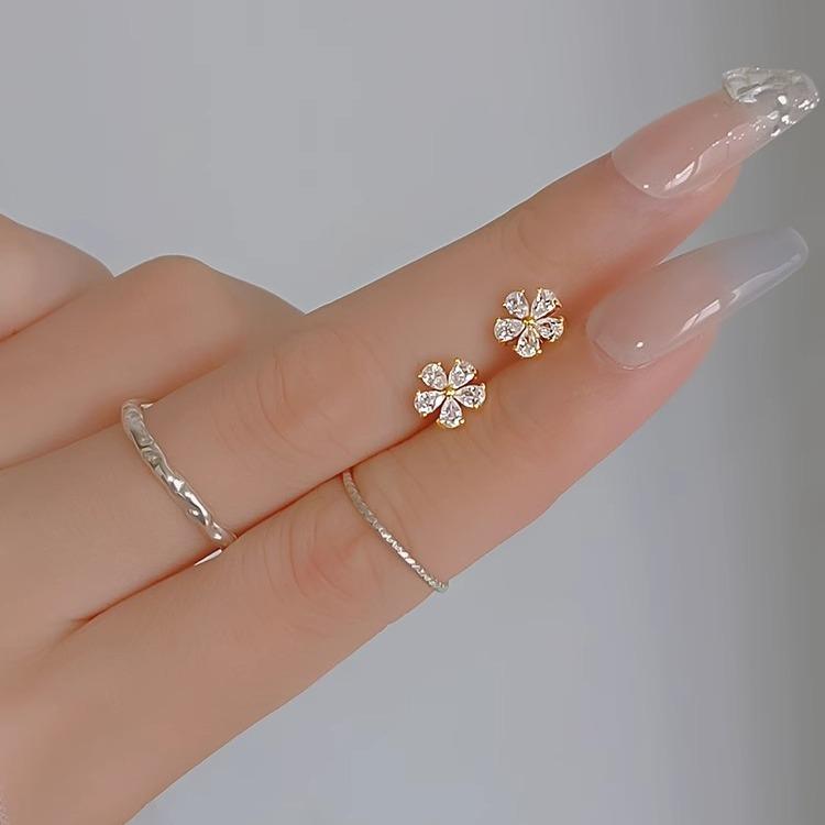 S925 Silver Needle Mini Flower Earrings, Diamond Earrings, Small Ear Bone Studs