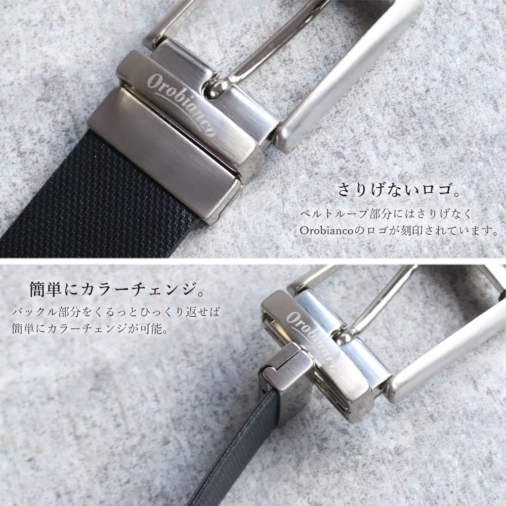 [Orobianco] Reversible 2-Way Swivel Belt, Made in Italy, Cowhide Leather, Men's [Adjustable Size] Men's Business Belt, Genuine Leather, Gentleman's,