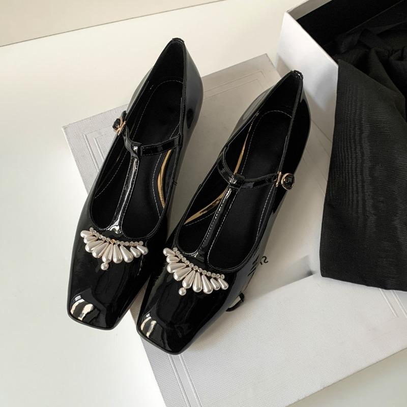 

Fashion Bead Women Flats Shoes Marie Janes Ballet Square Toe Sandals Woman Loafers Elegant Summer 2025 Trend Dress Shallow Sandalias 35