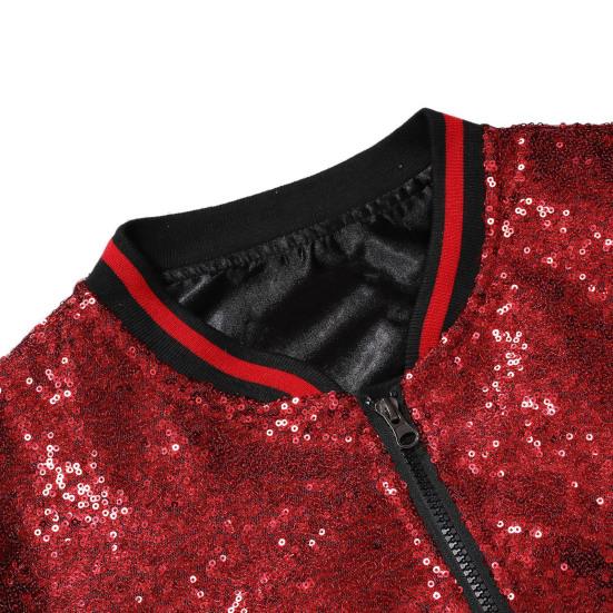 Men Sequin Jacket Stand Collar Shiny Long Sleeves Slim Fit Zipper Closure Cardigan Mid Length Stage Show Dance Performance Coat