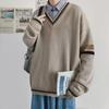 Maglione da Uomo a Scollo a V Colorblock Retro Giapponese - Giacca a Maglia Moda Coreana Ins Primavera/Autunno