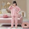 Autumn Long Sleeve Cartoon Pajamas Set for Girls - Cardigan Style, Wear Indoors or Out