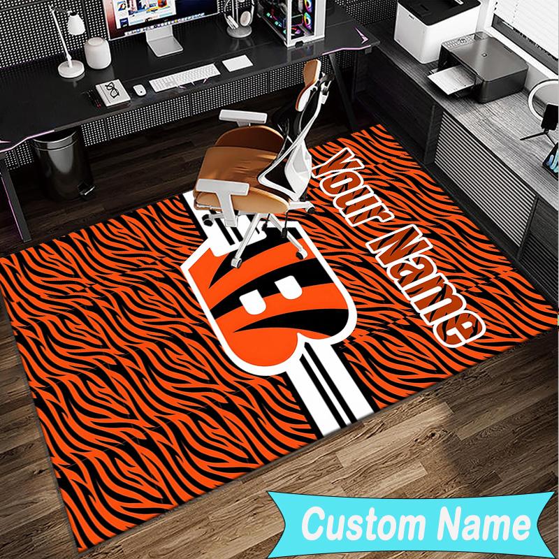 Custom Name Rug Bengals Team Logo Artwork Area Rug Suitable for Indoor And Outdoor,Carpets for Homes, Offices,Living Rooms,Home Decor,Christmas Gift