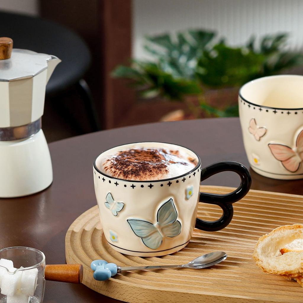Cute High-value Bow Mug Underglaze Ceramic Cup Household Drinking Cup with Spoon Birthday Gift Female