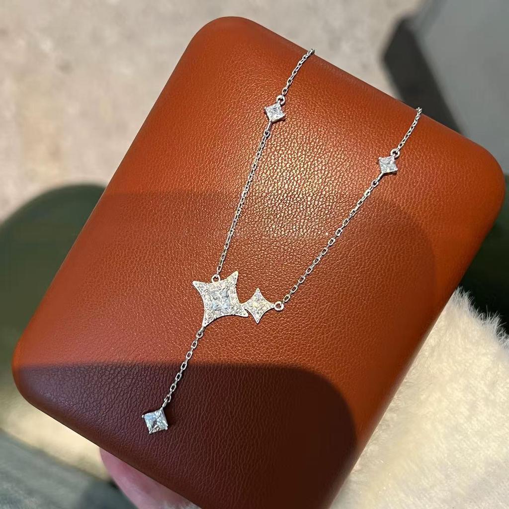 Nickel Silver-Plated Gold Star Tassel Necklace - Light Luxury Design, New Year Gift for Women