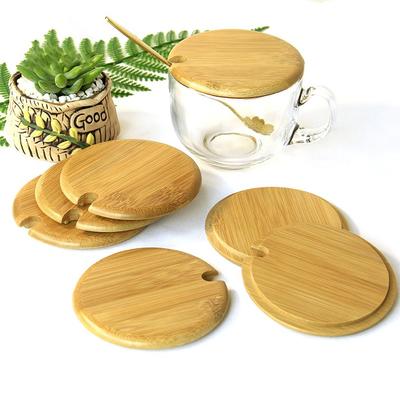 Wood Mason Jar Cap Wide Mouth Can Mug Cover Seasoning Bottle Caps Lid With Spoon Hole Wooden Lids