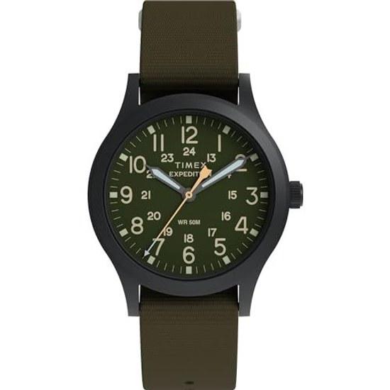 Timex Mens Expedition Scout 36.5mm Watch - Green Slip-through Single Layer Dial Black Case