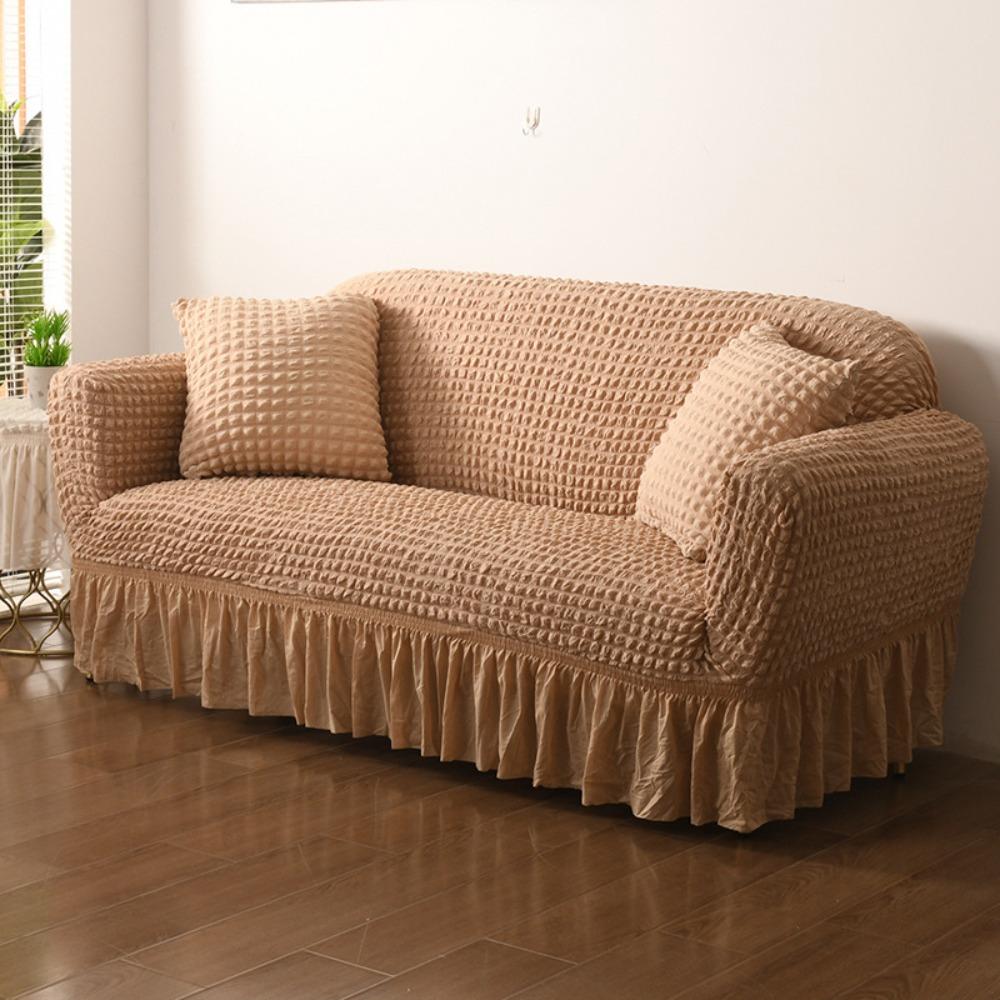 Thick Elastic Bubble Gauze Sofa Cover with Lace Full Wrap Slip Proof for Chaise Lounge Sectional Sofa