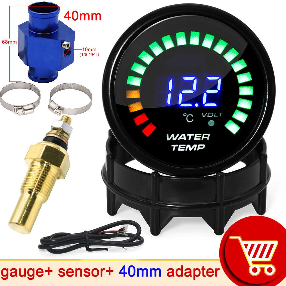 52mm 20 LED Light Digital Water Temperature Gauge + 10mm Water Temp Sensor with Joint Pipe Sensor Adapter Car 20~150 Celsius