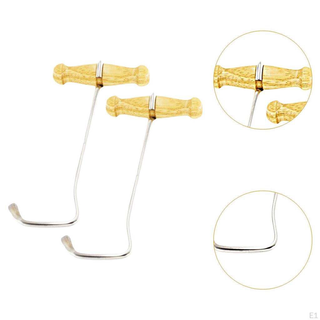2x Boot Pulls Long Hooks with Wooden Handle Practical Portable Comfortable Gripping Sturdy