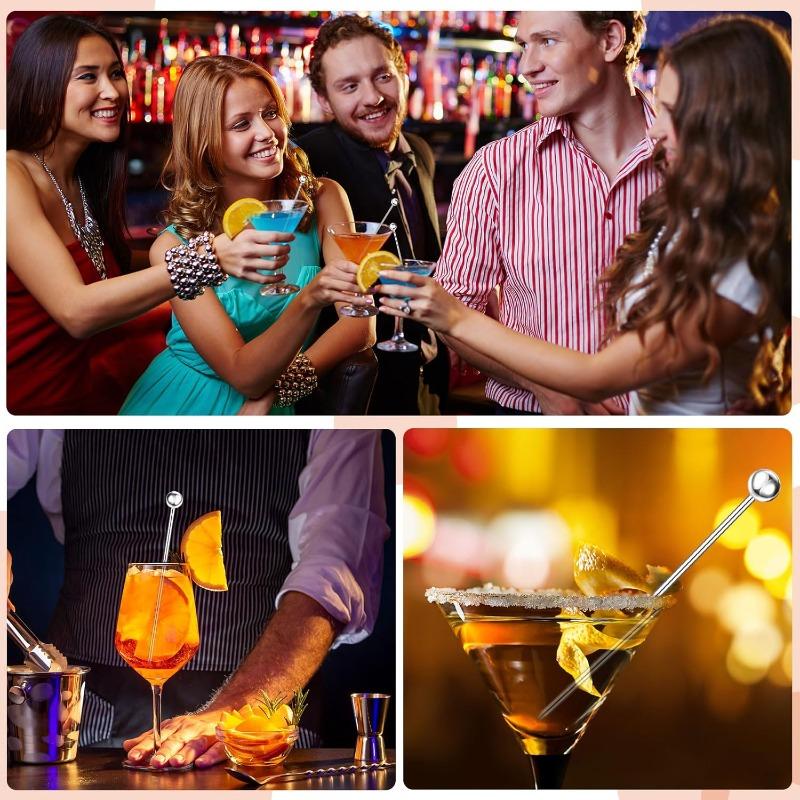 Stainless Steel Cocktail Picks Reusable Cleanable Cocktail Toothpicks Metal Skewers Cocktail Sticks for Drinks 4.3 Inch