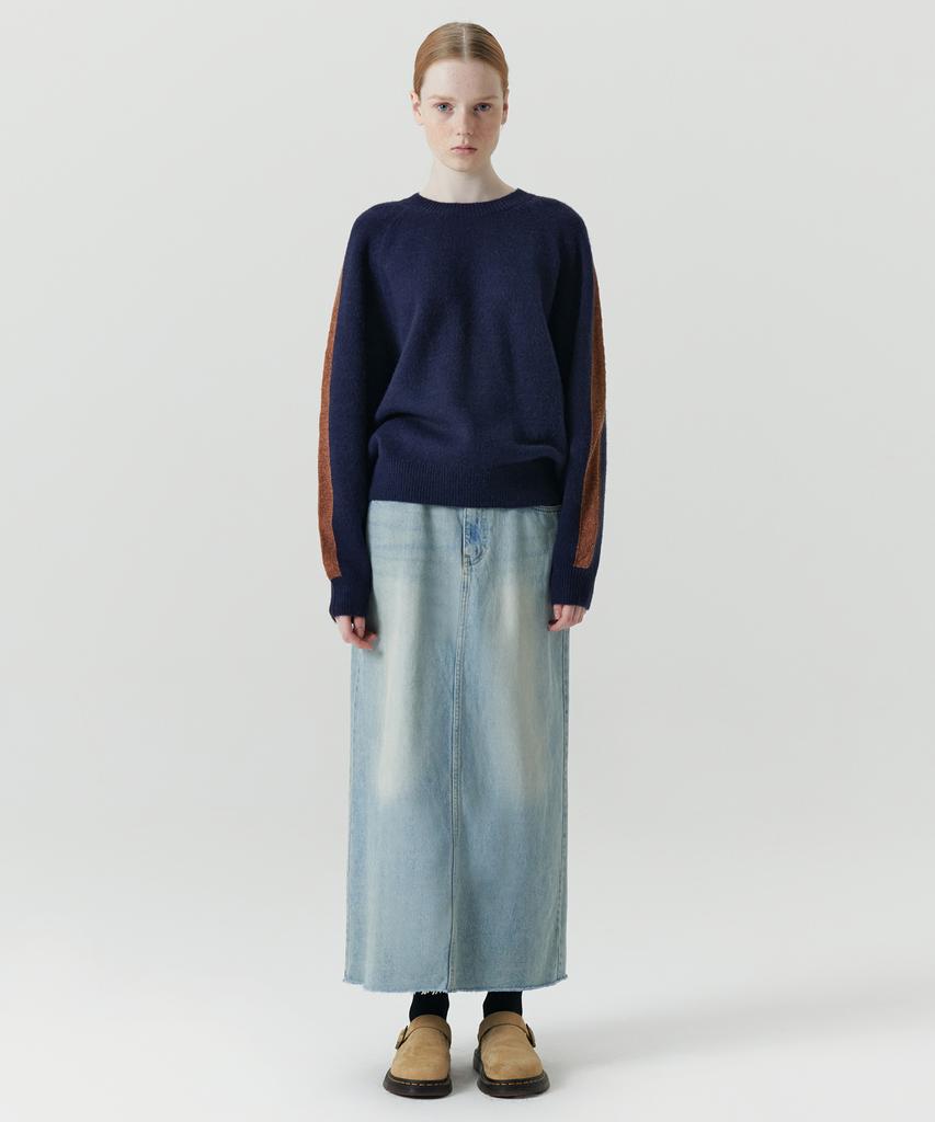 Leuba Rear-Slit Denim Long Skirt - Light Blue