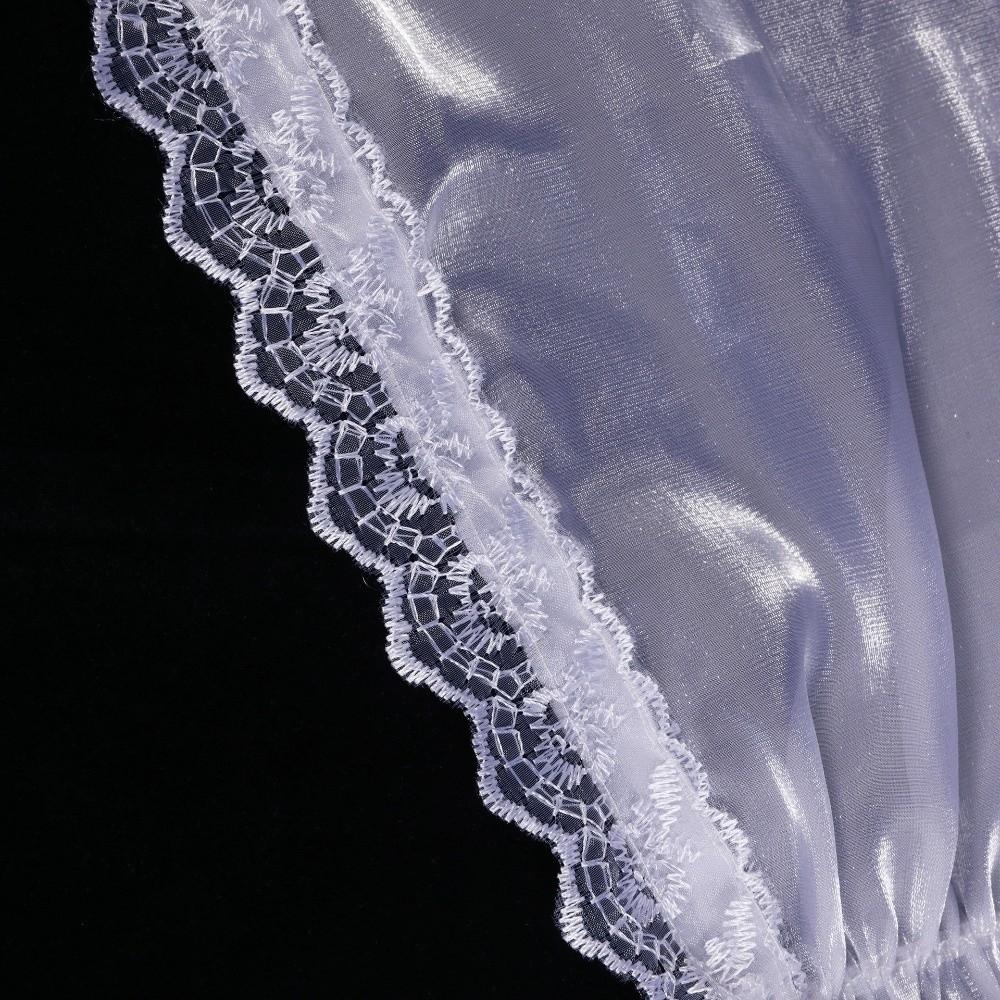Fashion Silk Satin Lace Cape White Ribbon Trim Hooded Shawl Elastic Chiffon Hijab Church Prayer