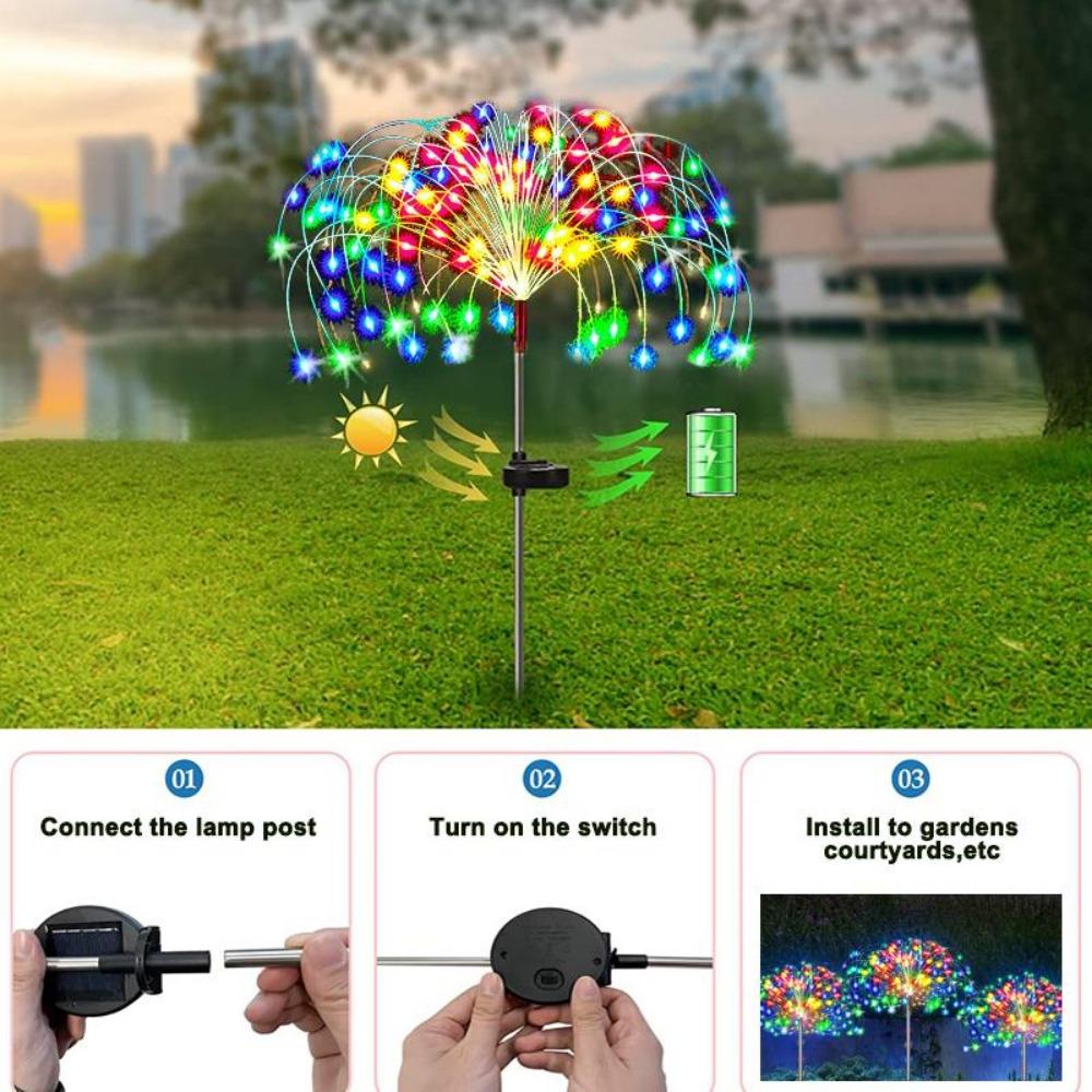 Outdoor LED Solar Firework Lights Garden Decoration Fairy Lights Waterproof Dandelion Lawn Lamp for Garden Landscape Lawn Decor