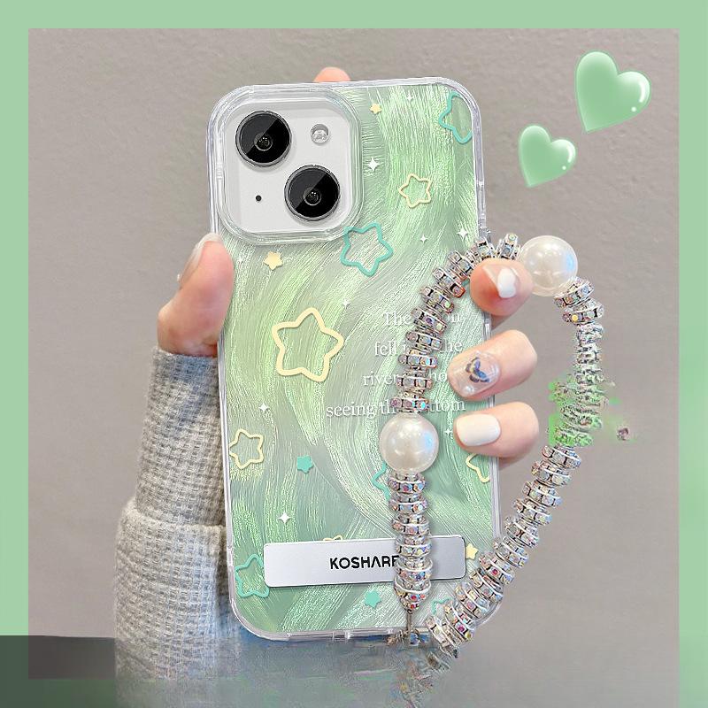 Applicable To Apple 15 Mobile Phone Case Iphone14pro Smudged Star Bracket Bracelet 13 Feather Yarn 12 High-end Xs/xr