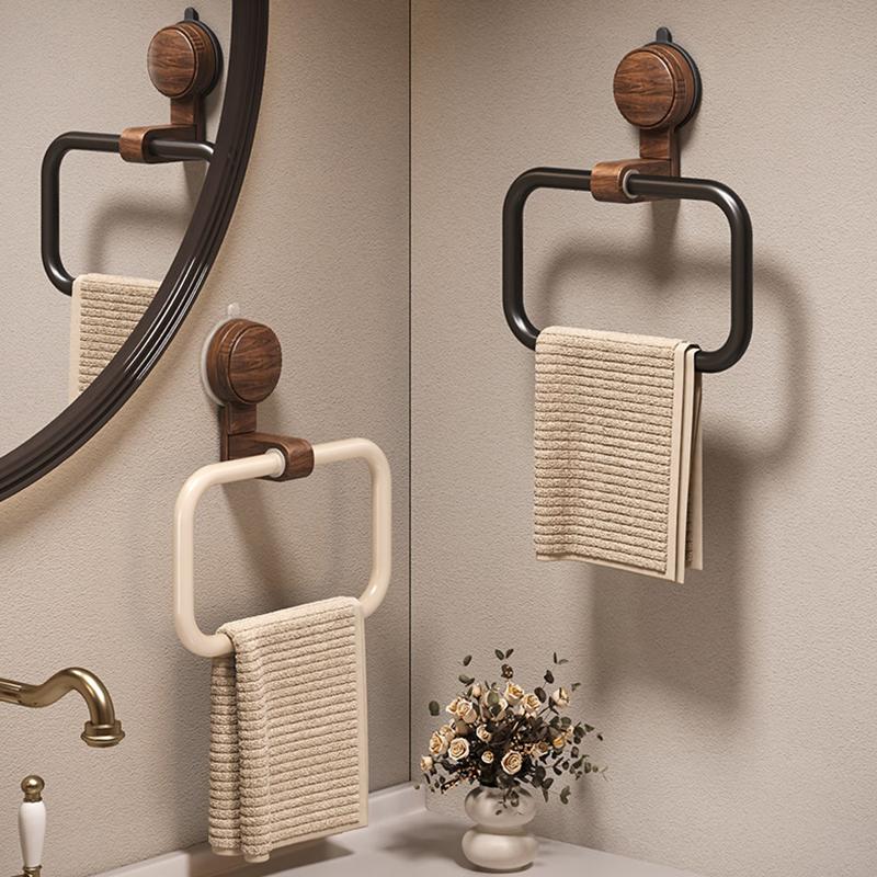 Suction Cup Walnut Towel Rack Medieval Style Punch-Free Wall-Mounted Bathroom Towel Ring Bathroom Towel Hanging Rack