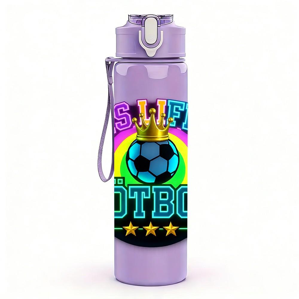 1PC Retro Colorful Futbol Badge Print 750ml Color Plastic Sports Water Bottle Leakproof Flip Straw Lid Suitable for Sports Office Home Use