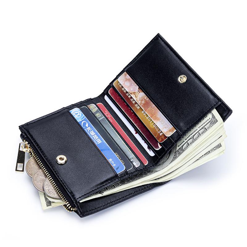 Women's Short Lambskin Woven Wallet: Foldable Card Holder & Zipper Coin Purse (2025)