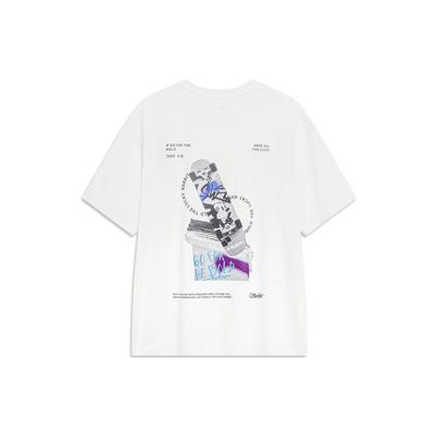 Li-Ning X Disney Oswald Series Cartoon Buchstaben Print Perforiertes Kurzarm T-Shirt Unisex Oberteile Off-White AHST315-4
