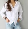 Women's Point Collar Long Sleeve Pocket Button Down Shirt Loose Fit Elegant Office Blouse