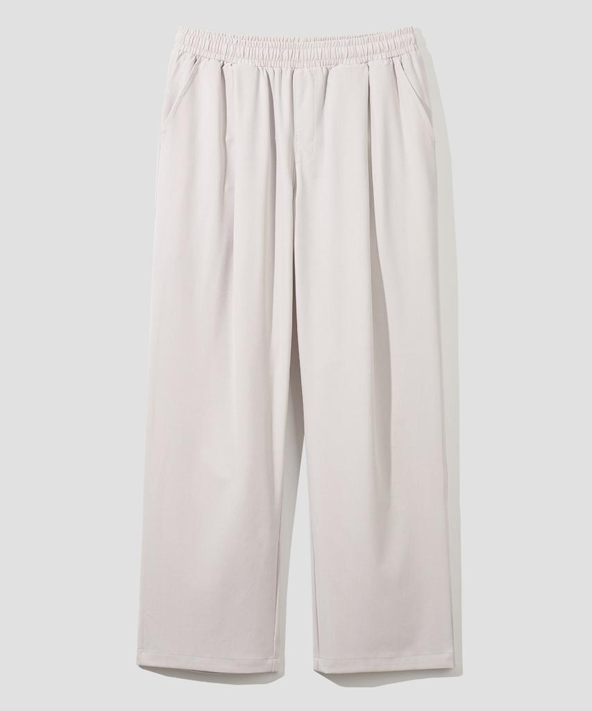AGOD Single-Pleat Wide Elastic Waist Slacks [Cream]
