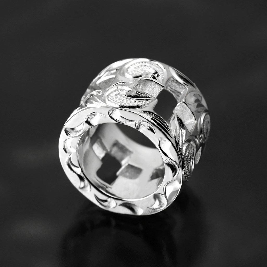 Leilani Hawaiian Jewelry Scroll (Wave) Carved Cross Heavy Tube Pendant Necklace for Men, 925 Sterling Silver (Includes 50cm Rope Chain)