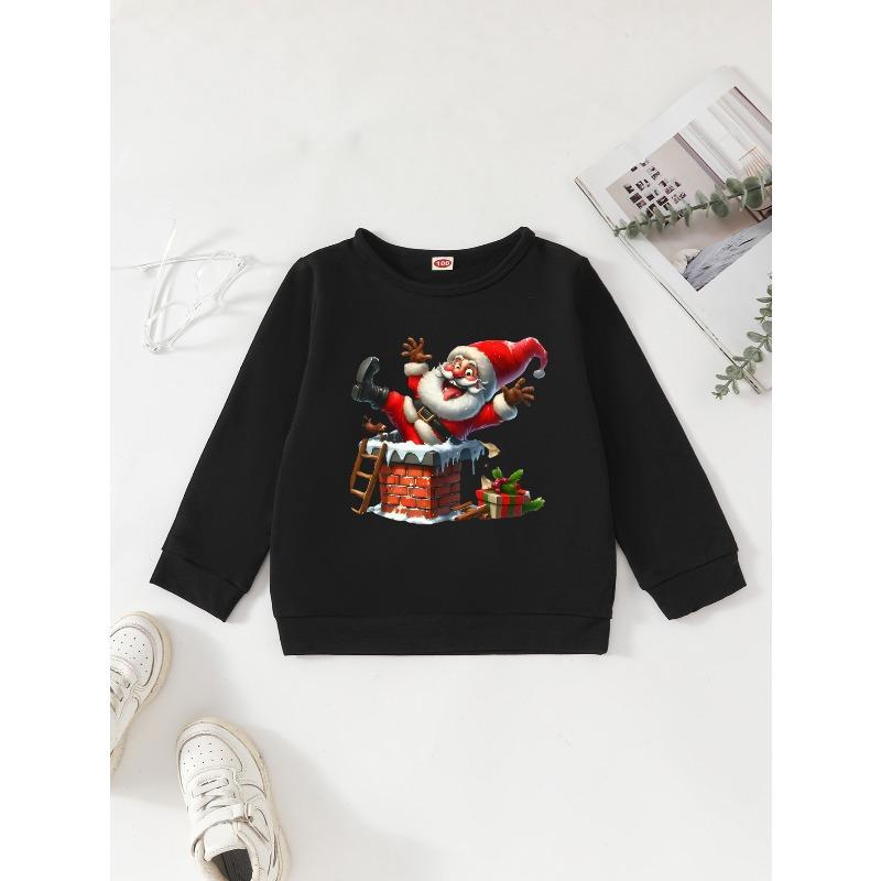 European Sizes Kids' Sweatshirt - Featuring a 'Santa Claus Falling Into a Chimney' Print - Comfortable And Breathable, Casual Crew Neck Sweatshirt