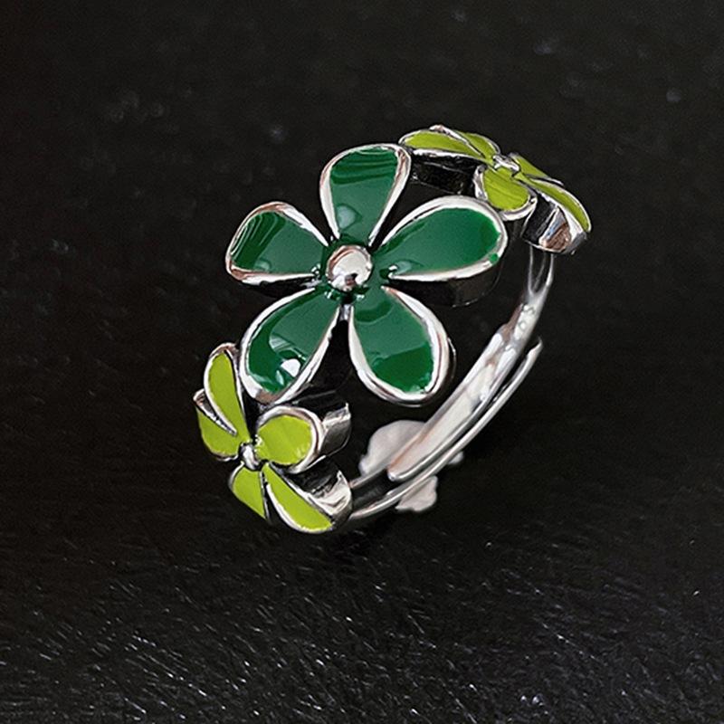 

Green Inspired Retro Floral Ring For Women Adjustable Copper Elegant Fashion Accessory