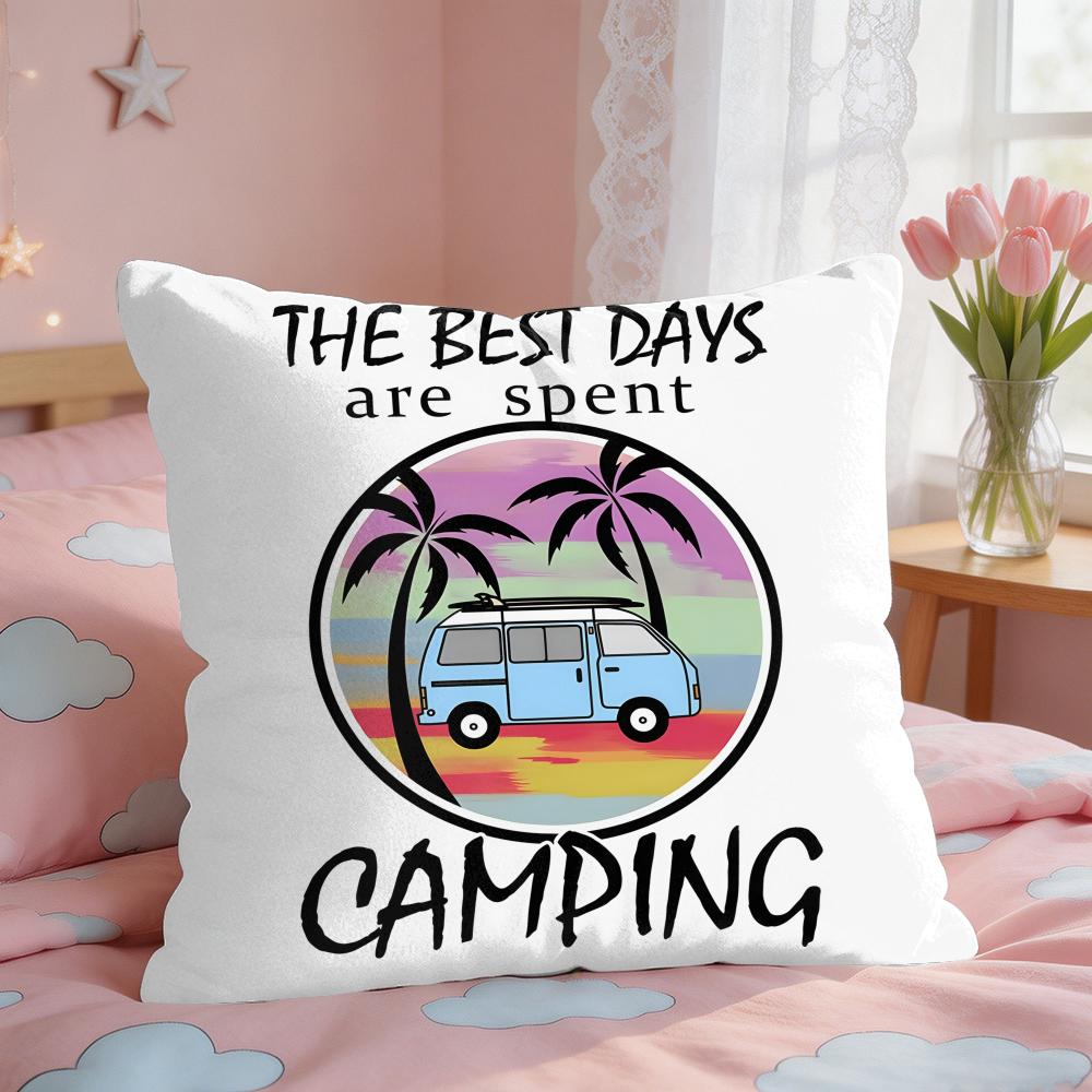 Happy Camping RV Camper Car Cushion Cover Square Short Plush Pillow Case Living Room Sofa Home Decor Funda X