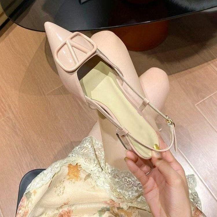 Houkong Sandals 2025 Spring and Summer Thick Heel with Skirt Nude Single Shoes Bag Head Tripple Strap Patent Leather Light Mouth French High Heels Tid