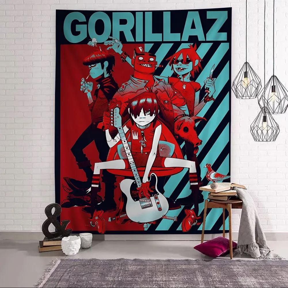 Retro Music Gorillaz Good Quality Anime Tapestry Hanging Tarot Hippie Wall Rugs Dorm Wall Hanging Sheets