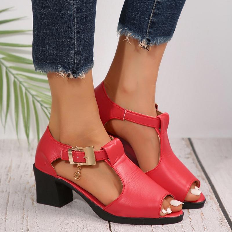 

Сандалии женские с рыбьим ртом на весну и лето, новые римские женские туфли на толстом каблуке, универсальные туфли для мам на среднем каблуке 35 красный