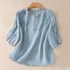 Camicia da Donna Ricamata Floreale Manica a 3/4 a Palloncino Vestibilità Larga Pullover Top Orlo Curvo Casual Estiva Blusa Traspirante Quotidiano