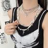 Collier Multi-couches avec Pendentif Croix Perles Irrégulières Hip-hop Punk pour Femmes Plusieurs Façons de Porter Bijoux Charms