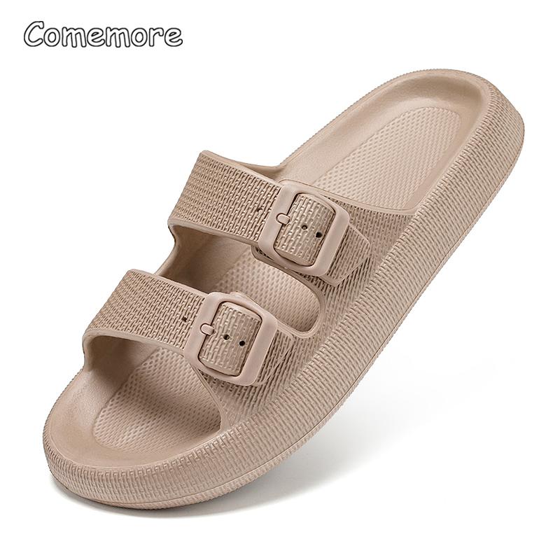 Comemore Thick Platform Sandals Beach Shoes Bathroom Slipper Soft Men Flat Slides Women Slippers Adjustable Buckle Oversized 47
