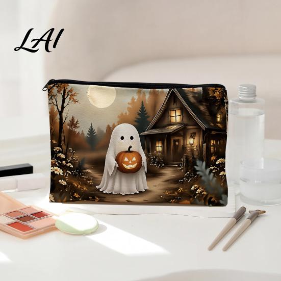 Makeup Storage Bag Halloween Bag Scratch Resistant Durable Canvas School Supply Organizer Zipper Toiletry Pouch for Cosmetics And Stationery Pencil