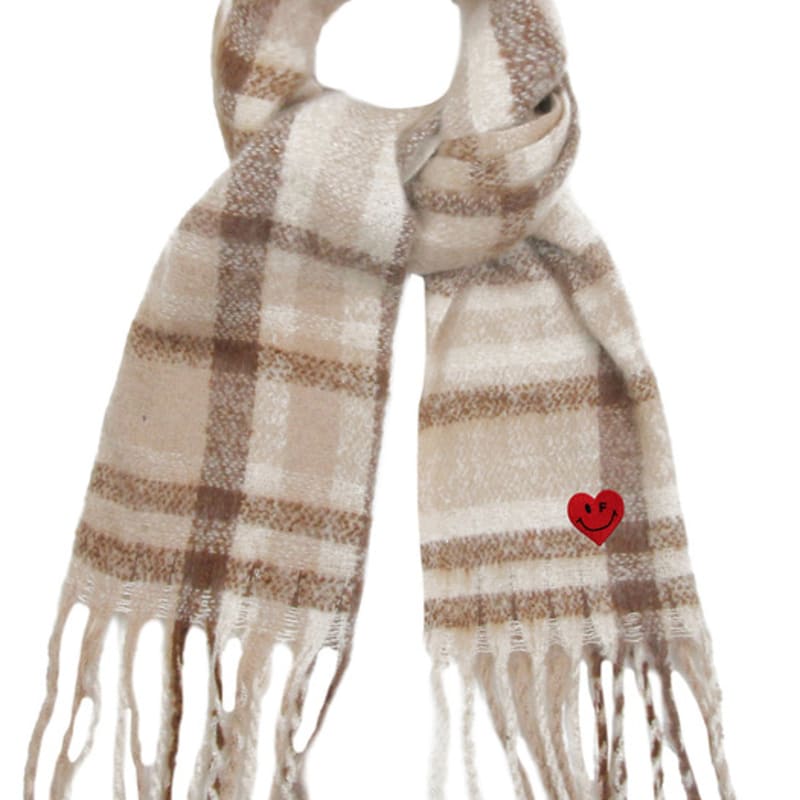 

GRAVER [BAG&ACC] Heart Smile Embroidered Bold Check Muffler_Beige BEIGE
