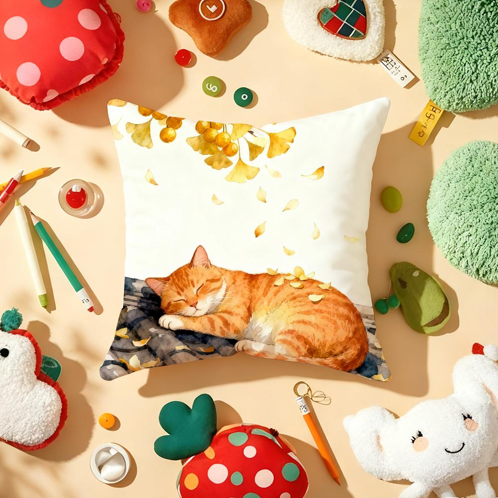 Autumn Cats Cushion Cover Soft Short Plush DoubleSided Printing Home Decor Machine Washable Pillow Case Gift