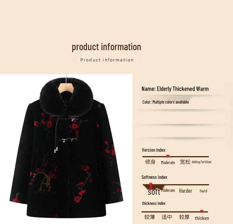 Grandma's Faux Mink Velvet Winter Coat: Mid-Length Fur Collar, Thickened Plus Velvet for Warmth