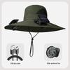 Solar-Powered Wide-Brim Hat with Fan & Face Shield for Outdoor Cycling, Fishing & Sun Protection