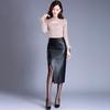 Women PU Leather Midi Skirt Spring Autumn Ladies Package Hip Front or Back Slit Pencil Skirt