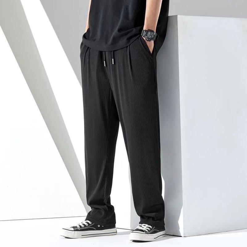 Herren Casual Hose Neue Sommer Dünn Trendig Locker Große Größe Gerade Vertikal Eis Seide Hose