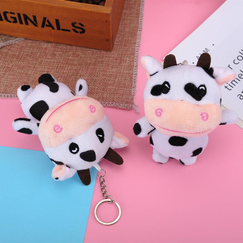 Cute Cartoon Black And White Cow Plush Keychain Soft Short Plush Toy